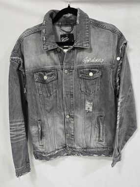 Lifted Anchors‎ men S gray distressed denim jacket grungecore street punk skate